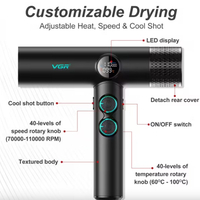 НЕМСКИ Професионален Сешоар VGR-401 – Черен С LED Дисплей