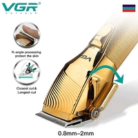 НЕМСКА Машинка за подстригване VGR 280, Стоманено острие, LCD дисплей, 6 приставки, Кука за закачане, Златен + ЛЕД ФЕНЕР
