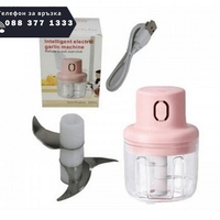 НЕМСКИ Безжичен мини електрически чопър за зеленчуци, 3.7V, Капацитет: 100ml / 250ml, Розов + ЛЕД ФЕНЕР