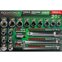 НЕМСКИ Вложки Комплект 20 части 3/8 6-22мм ROCKFORCE RF-3202-5 + ЛЕД ФЕНЕР