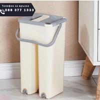 НЕМСКА Комплект кофа с плосък моп с 2 отделения и 360 ° въртящ се плосък моп + ЛЕД ФЕНЕР