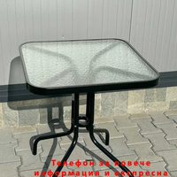 НЕМСКА Градинска Маса С Прозрачно Стъкло 60см + 2 стола + ЛЕД ФЕНЕР