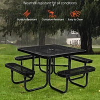 НЕМСКИ Стоманен Градински Комплект – Маса с Пейки + ЛЕД ФЕНЕР