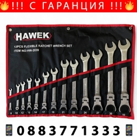НЕМСКИ ЗВЕЗДОГАЕЧНИ ТРЕСЧОТНИ КЛЮЧОВЕ С ЧУПЕЩО РАМО 8 – 32 ММ 13 ЧАСТИ HAWEK + ЛЕД ФЕНЕР