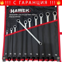 НЕМСКИ Удължени Ключове Прави Лули с Тресчотка 8-19мм HAWEK 51022RW + ЛЕД ФЕНЕР