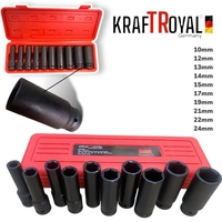 НЕМСКИ Акумулаторен Комбиниран Безчетков Гайковерт / Импакт Безжичен Акумулаторен Безчетков KRAFT ROYAL 36V 10.0AH 2 Броя Батерия + 10 броя Удължени Ковани Вложки 10-24мм + ЛЕД ФЕНЕР