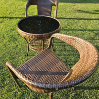 НЕМСКИ Градински Ратанов Комплект-2 Стола С Маса И Поставка +ЛЕД ФЕНЕР