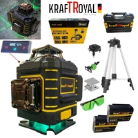 НЕМСКИ 4D Лазерен Нивелир с 16 линии KRAFTROYAL 4Д Самонивелиращ със сензор индикация на батерия със тринога трипод стойка + ЛЕД ФЕНЕР