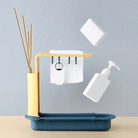 НЕМСКИ Регулируем органайзер за мивка кухненски аксесоари. Поставка за гъби и кърпи + ЛЕД ФЕНЕР