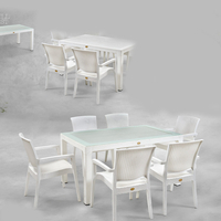 НЕМСКИ Градински Комплект-Маса И 6 Овални Стола В 5 Цвята + ЛЕД ФЕНЕР