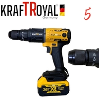 НЕМСКИ 5в1 Мултифункционален Инструмент 5 Приставки Сменяеми KRAFTROYAL 36V Водоструйка Винтоверт Гайковерт-Импакт Перфоратор и Ъглошлайф Акумулаторен 2х Батерии + ЛЕД ФЕНЕР