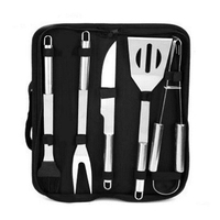 НЕМСКИ Комплект прибори за BBQ Bdown от неръждаема стомана, Елегантна кутия, 6 броя + ЛЕД ФЕНЕР