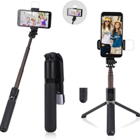 НЕМСКИ 2 в 1 Селфи стик и разтегателен статив с дистанционно и Bluetooth Q02S + ЛЕД ФЕНЕР
