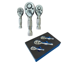 НЕМСКИ Мини Тресчотки Професионален Комплект 3 броя Тресчотка HAWEK Хром Ванадиева Стомана HW-2056 + ЛЕД ФЕНЕР