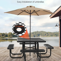 НЕМСКИ Стоманен Градински Комплект – Маса с Пейки + ЛЕД ФЕНЕР