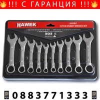 НЕМСКИ КОМПЛЕКТ КЪСИ ЗВЕЗДОГАЕЧНИ КЛЮЧОВЕ 10-19мм HAWEK + ЛЕД ФЕНЕР