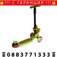 НЕМСКИ Детски скутер с широки светещи колела и кош за аксесоари, LED, До 30 кг., Многоцветен + ЛЕД ФЕНЕР