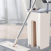 НЕМСКА Комплект кофа с плосък моп с 2 отделения и 360 ° въртящ се плосък моп + ЛЕД ФЕНЕР