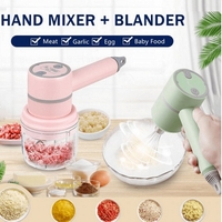 НЕМСКИ Безжичен, преносим ръчен миксер и чопър с USB зреждане + ЛЕД ФЕНЕР