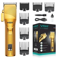 НЕМСКА Машинка за подстригване VGR 280, Стоманено острие, LCD дисплей, 6 приставки, Кука за закачане, Златен + ЛЕД ФЕНЕР