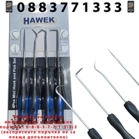 НЕМСКИ КОМПЛЕКТ КУКИ И ШИЛА ЗА О – ПРЪСТЕНИ 4 БРОЯ HAWEK HW-1122 + ЛЕД ФЕНЕР