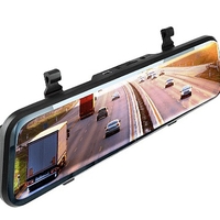 НЕМСКИ Видeорегистратор в огледало за обратно виждане за автомобил, Предна камера, 1080P 150° задна широкоъгална камера, Нощно виждане + ЛЕД ФЕНЕР