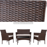 НЕМСКИ Градински Комплект 4 Части–Ратанова Мебел За Релакс + ЛЕД ФЕНЕР