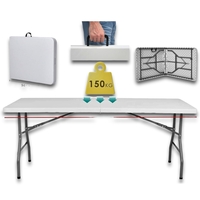 НЕМСКА Сгъваема Маса + 4 Броя Столове Бял и Син Къмпинг Комплект Столове с Маса + ЛЕД ФЕНЕР