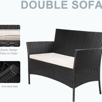 НЕМСКИ Градински Комплект Ратанов Кът За Релакс От 4 Части + ЛЕД ФЕНЕР