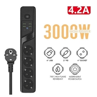 НЕМСКИ Универсален разклонител с 3 гнезда, Power Socket BKL-19 , 4.2А, 4 USB порта и 2 Type-C портала, Смарт технология, 3000W + ЛЕД ФЕНЕР