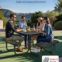 НЕМСКИ Стоманен Градински Комплект – Маса с Пейки + ЛЕД ФЕНЕР