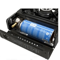 НЕМСКИ Туристически преносим газов котлон, 2.1 kW, 340х280х100мм, Бутан, Черен + ЛЕД ФЕНЕР