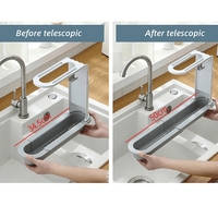 НЕМСКИ Регулируем органайзер за мивка кухненски аксесоари. Поставка за гъби и кърпи + ЛЕД ФЕНЕР