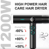 НЕМСКИ Професионален Сешоар VGR-401 – Черен С LED Дисплей