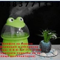 НЕМСКИ Овлажнител за въздух във формата на жаба с вграден йонизатор, Освежава въздуха, Зелен + ЛЕД ФЕНЕР