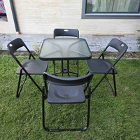 НЕМСКА Квадратна Маса Със Стъкло + 4 Сгъваеми Стола – 60 см +ЛЕД ФЕНЕР