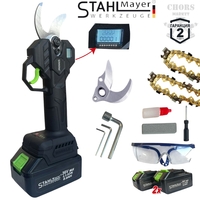 НЕМСКИ Телескопичен Прът Акумулаторна Лозарска Ножица и Резачка за Клони Трион с Автоматично Омасляване 36V 8AH STAHLMAYER Безчетков Комплект 3в1 + Подаръци (Резервен Нож) + ЛЕД ФЕНЕР