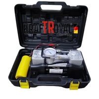 НЕМСКИ Компресор Двубутален за Помпане на Гуми с Led Фенер Маркуч за въздух Филитили и накрайници Комплект Пътна Помощ KRAFTROYAL + ЛЕД ФЕНЕР