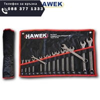 НЕМСКИ Професионален Kомплект Звездогаечни Ключове HAWEK 16 части 6-24мм + ЛЕД ФЕНЕР