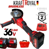 НЕМСКИ Безчетков Ъглошлайф 125мм и Безчетков Гайковерт Импакт Акумулаторен 2в1 Комплект KRAFTROYAL 36V 8,0AH 4 Батерии 2 Зарядно Устройство + ЛЕД ФЕНЕР