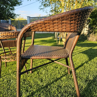 НЕМСКИ Градински Ратанов Комплект-2 Стола С Маса И Поставка +ЛЕД ФЕНЕР