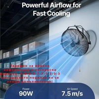 НЕМСКИ Професионален стенен вентилатор за заведения + ЛЕД ФЕНЕР