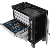 НЕМСКИ Шкаф Количка С Инструменти 6 Чекмеджета - 4 Пълни + ЛЕД ФЕНЕР