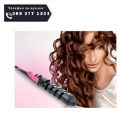 НЕМСКА Спираловидна керамична маша NOVA за къдрици, 120-200 С, Черна + ЛЕД ФЕНЕР