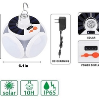 НЕМСКИ Преносим соларен фенер с висяща кука. Сгъваема лампа за слънчева енергия + ЛЕД ФЕНЕР