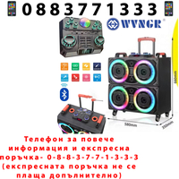 НЕМСКА Тонколона с Караоке BLUETOOTH 4х8″ WVNGR+2 микрофона +ЛЕД ФЕНЕР