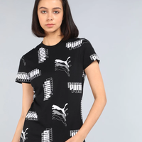 PUMA Printed Crew Neck Cotton Blend Black T-Shirt