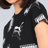 PUMA Printed Crew Neck Cotton Blend Black T-Shirt