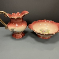KLM Staffordshire кана и купа в розово със златен ръб