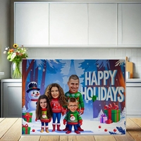 Стъклена дъска Карикатура Нова година Семейство 3